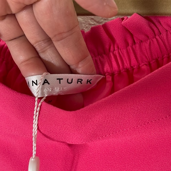 Trina Turk NWT Knox Off Shoulder Dress Flared Sleeve Shift Size M Pink Lined - Picture 7 of 14